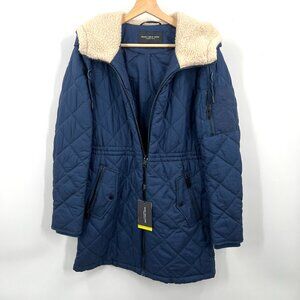 NEW Marc New York MNY quilted nylon jacket navy blue coat full zip hip length S